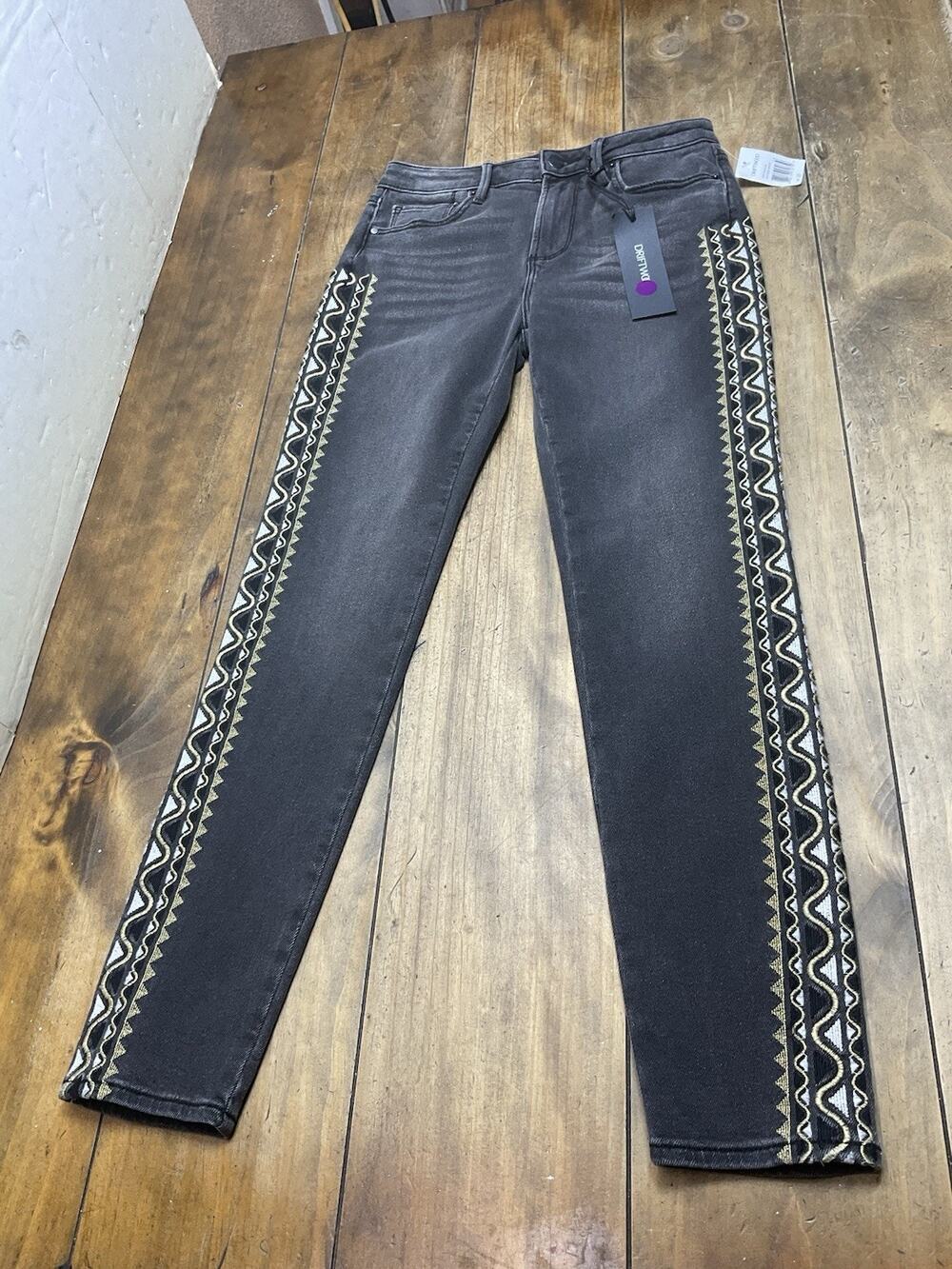 Driftwood Jackie Skinny Jeans Womens 25 Faded Black Geometric Embroidery NWT